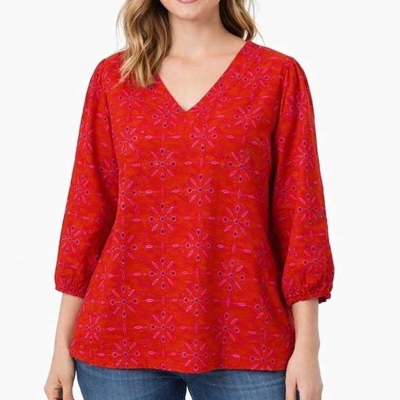 J. Jill Tops - J. Jill Red and Purple Patterned Blouse